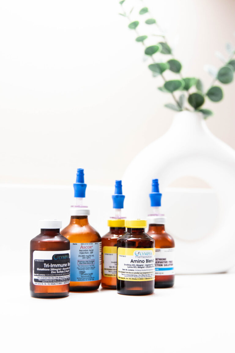 Five bottles of different IM Injections